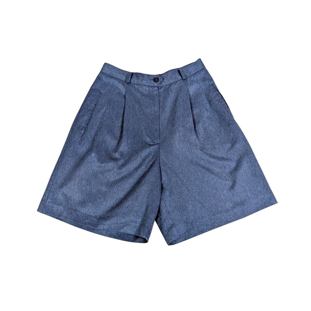 Vintage Y2K High Waist Tailored Bermuda Shorts Blue Minimalist Trouser